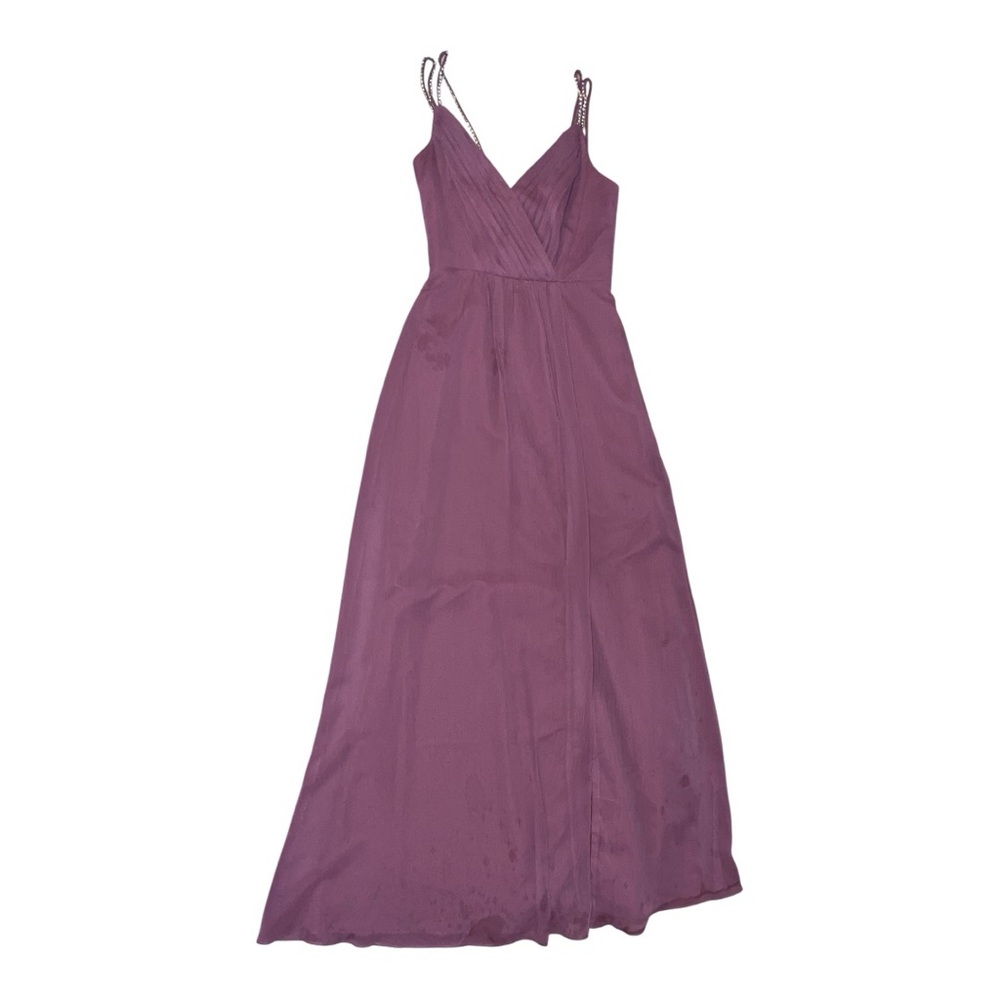David’s Bridal Purple Satin Maxi Dress – Spaghetti Straps, V-Neck, Size 0